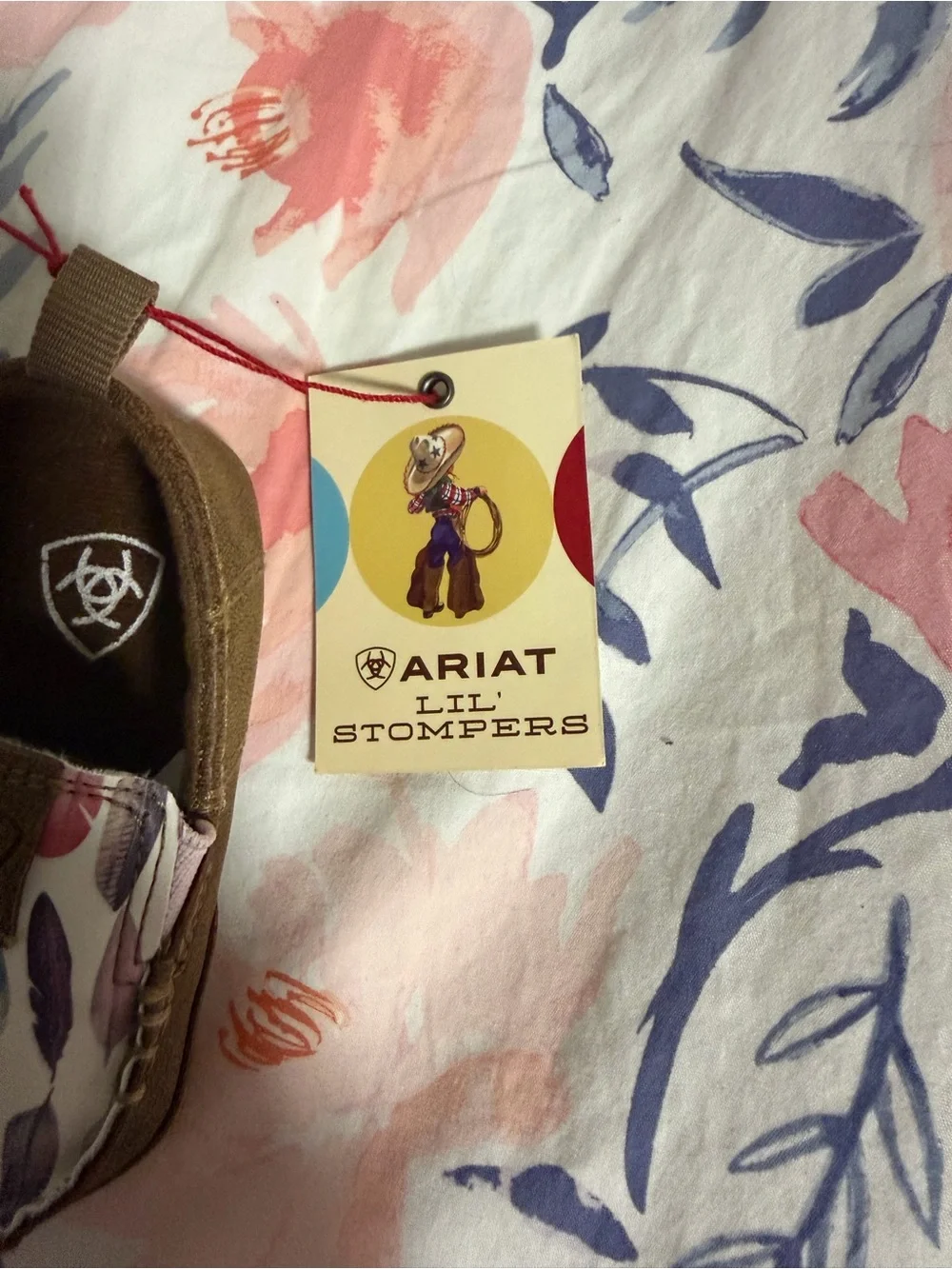 Ariat Baby Slip-On Moccasins with Purple, Pink and Blue Feather Print